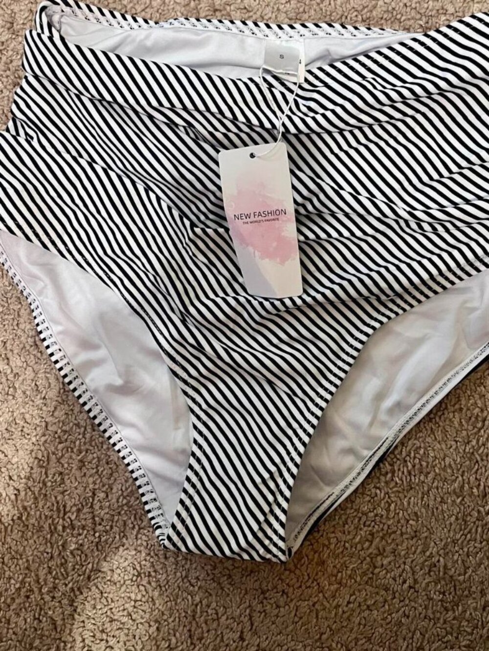 black and white striped high-waisted bikini bottoms #swimwear #summer